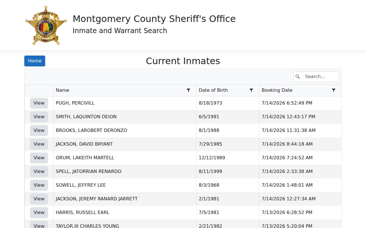 Montgomery County arrest and current inmate search grid