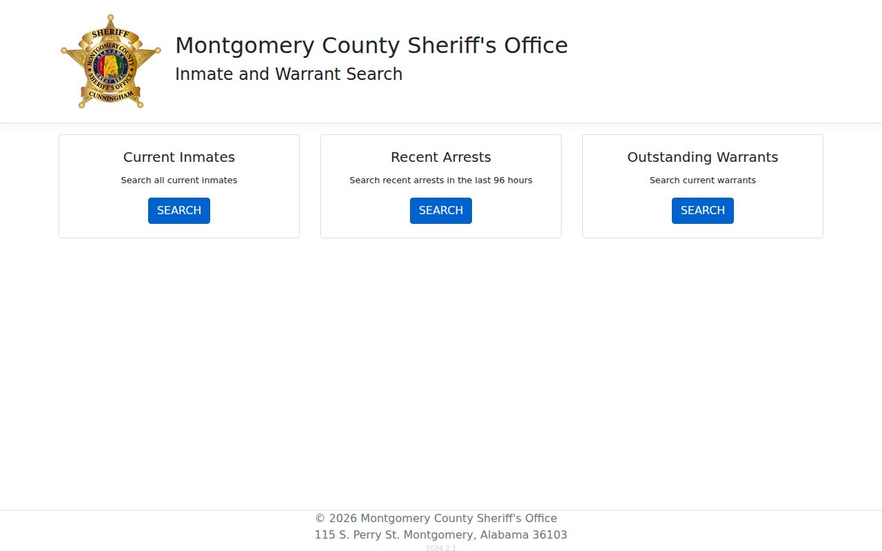 Montgomery County criminal record search menu for inmates arrests and warrants