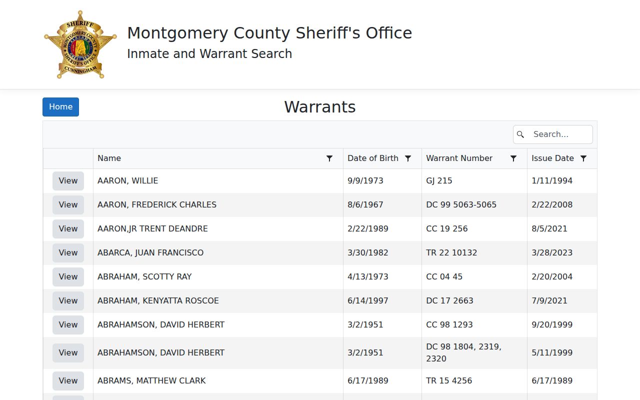 Montgomery County criminal warrant search grid