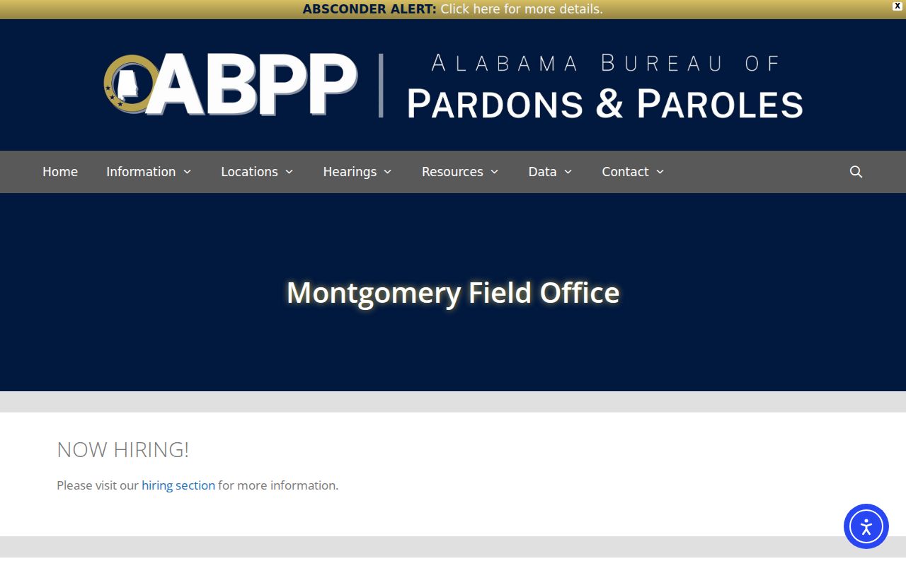 Montgomery County criminal supervision record office at Alabama parole field office