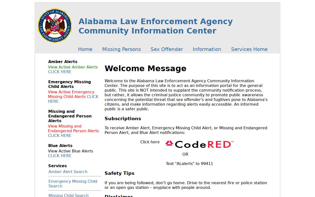 Montgomery County sex offender registry access through the Alabama Community Information Center