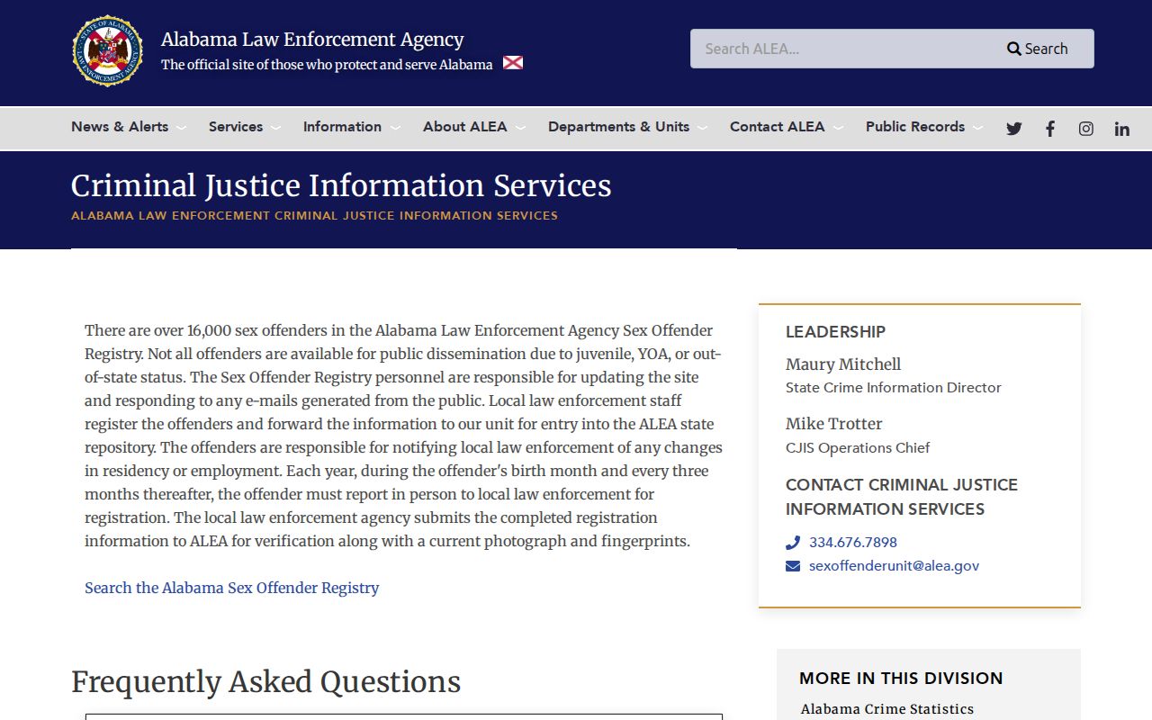 Montgomery County sex offender search information from the Alabama registry